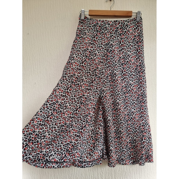 Zara Midi Animal Leopard Print Slip Skirt Grey Pink Boho Chiffon Size XS - Picture 2 of 7